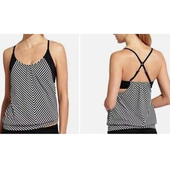 Athleta blousy tankini top black and white stripe Swim Women's size 38B/C - Picture 1 of 5